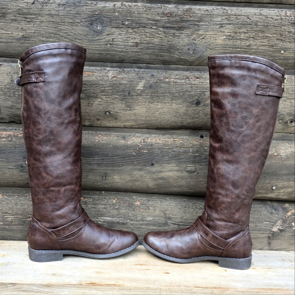 JustFab Zella Brown Vegan Leather, Western Riding Moto Boots. WMS 8M - Picture 11 of 13